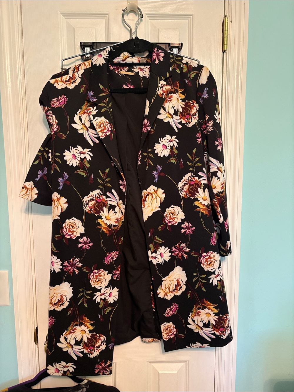 Tahari Black Floral Long Blazer